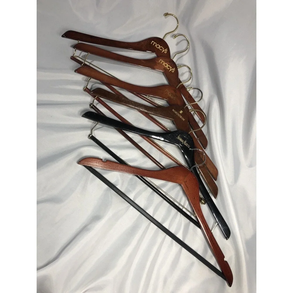 Macy's(3), Nordstrom(1) & Neiman Marcus(1) & 1 unbranded Wooden Hangers Lot of 6